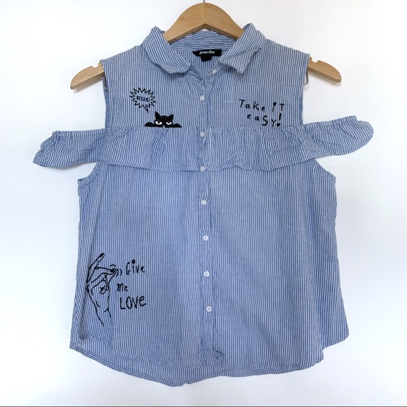 Jennyfer Shoulder Cutout Pinstripe Embroidered Top - Picture 1 of 6